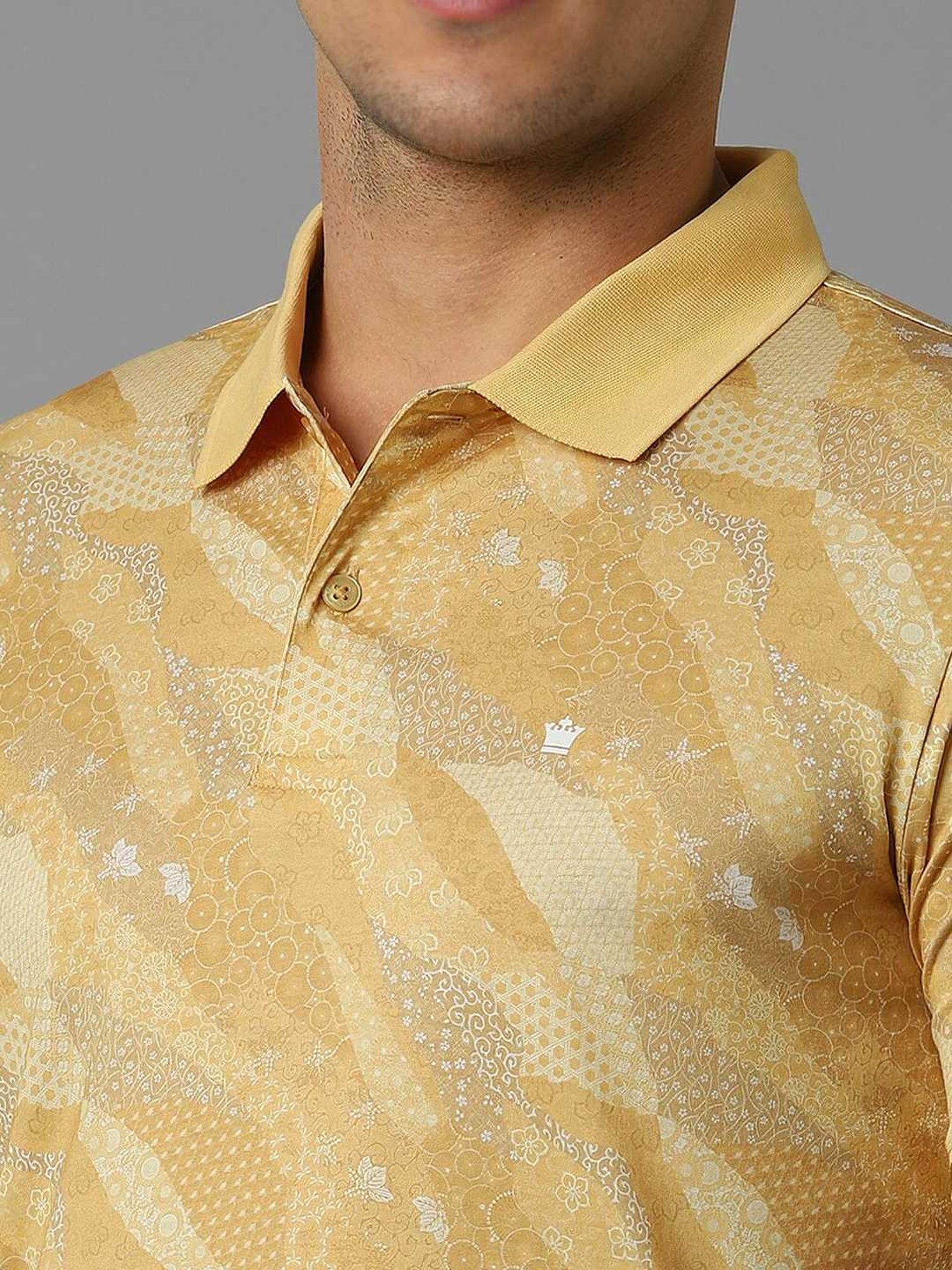 Louis Philippe Yellow Cotton Regular Fit Printed Polo T-Shirt