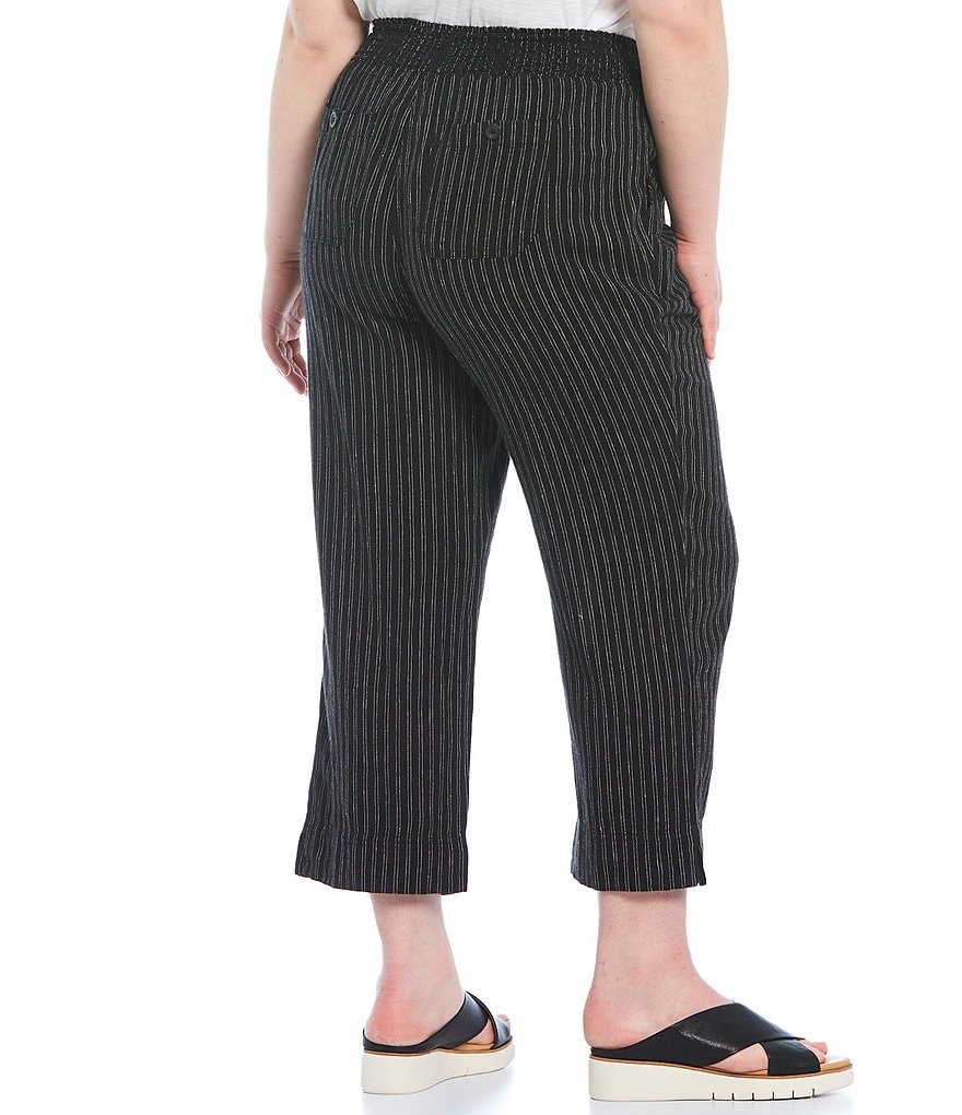 Westbound Plus Size Stitch Stripe Wide Leg Linen Capri Pants