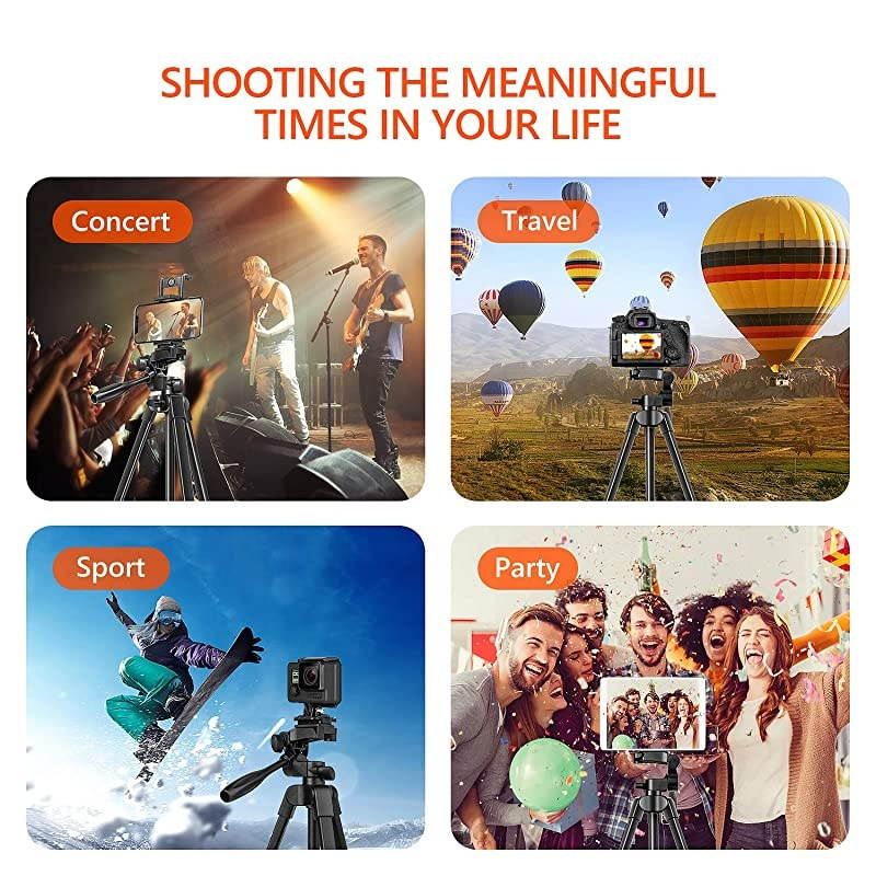 Tripod 55 Inch Lightweight Tripod for with 2 in 1 Holder for Tablet and CellAluminum Alloy 3Way Head Tripod for DLSR Camera with Carrying Bag and Bluetooth Remote Control