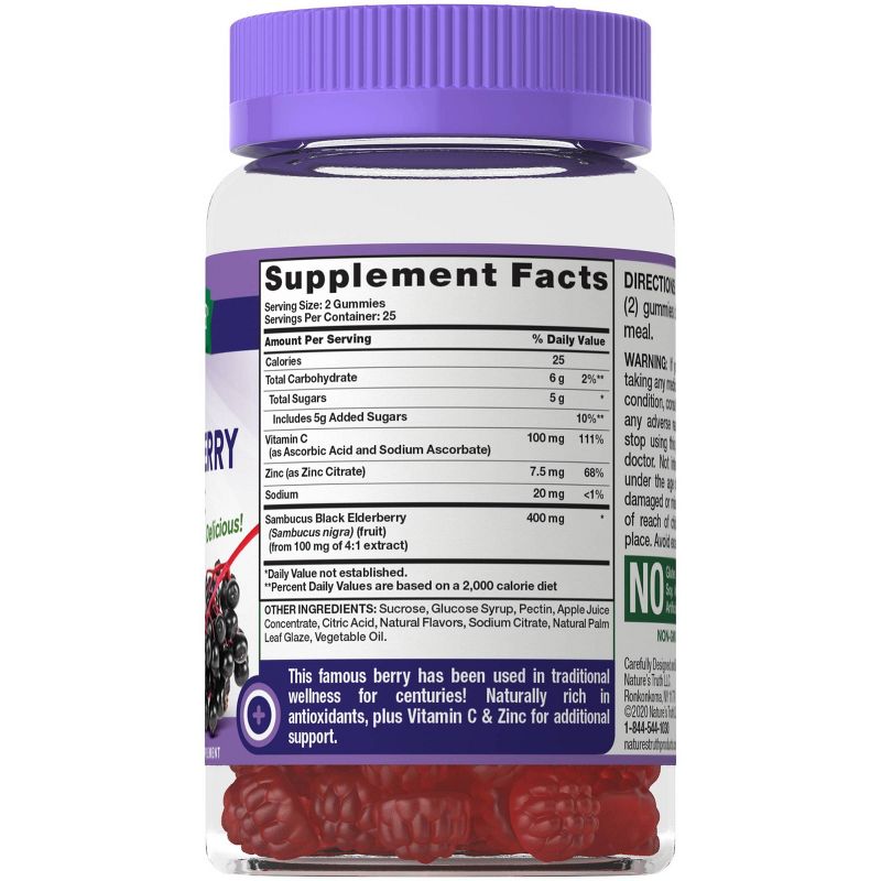 Nature's Truth Elderberry + Vitamin C Zinc Gummies - Natural Berry - 50ct