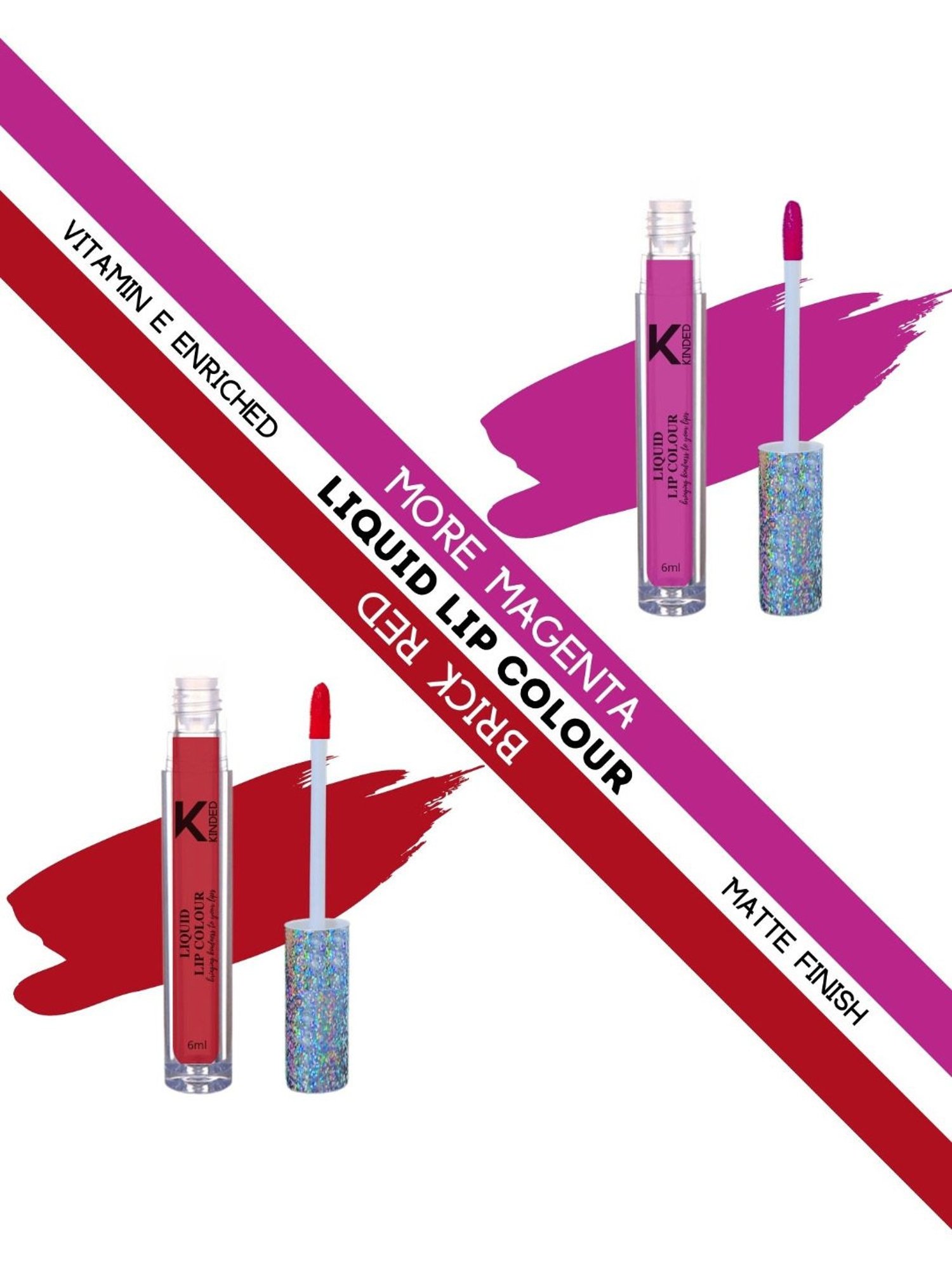 KINDED Liquid Lip Colour 02 More Magenta & 04 Brick Red Combo
