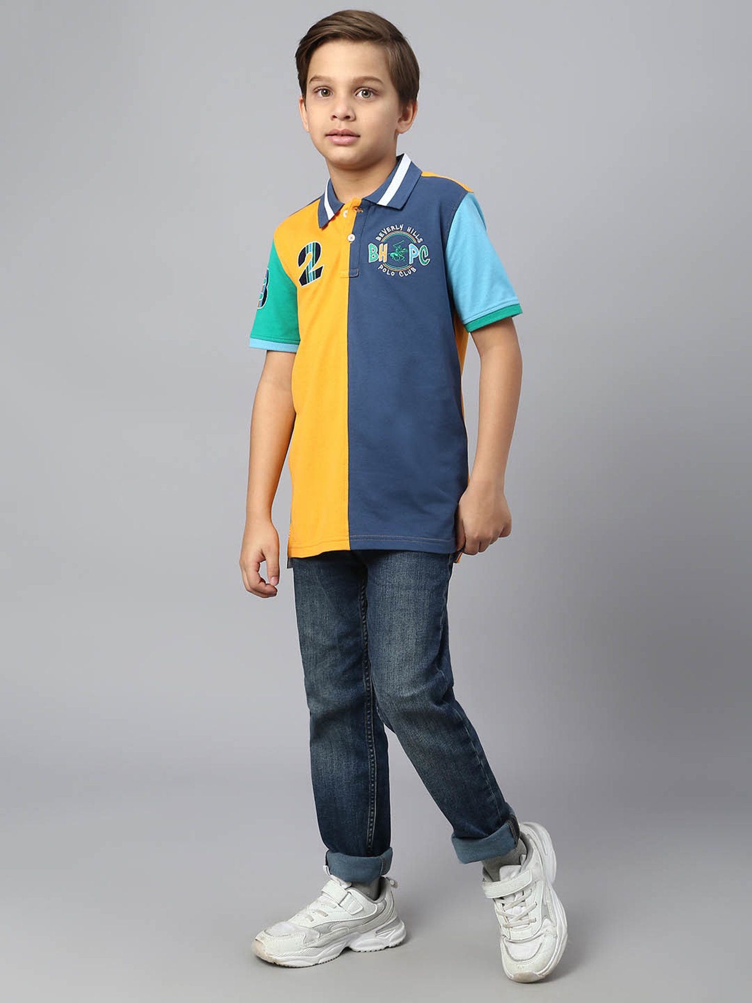 Beverly Hills Polo Club Kids Yellow & Blue Color Block Polo T-Shirt