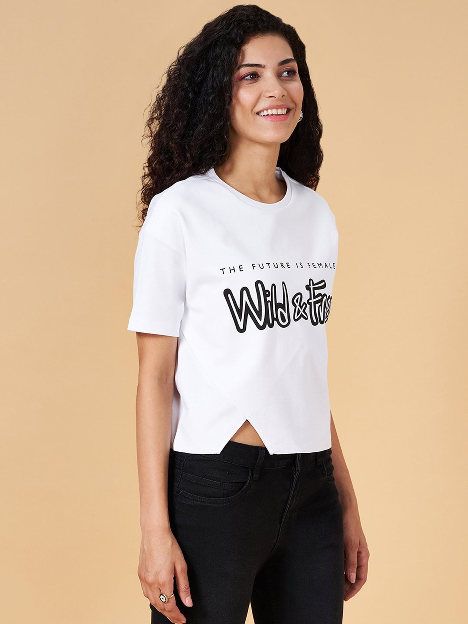 People by Pantaloons White Graphic Print Top