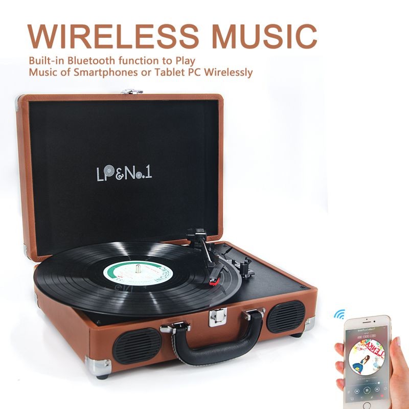 LP&No.1 Suitcase Bluetooth Turntable with Stereo Speaker,3 Speeds Vinyl Record Player Turquoise