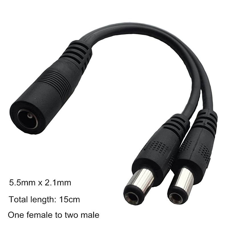 5pcs 5.5mm x 2.1mm Y Splitter Cable 1 Female to 2 Male Splitter 2 Way DC Power Cable for LED Strip - CCTV Camera - Car - Monitors