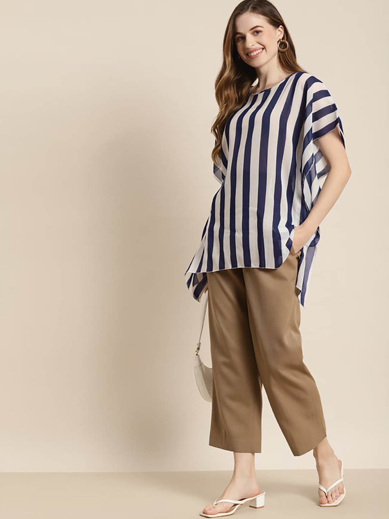 Qurvii Navy & White Striped Kaftan Top