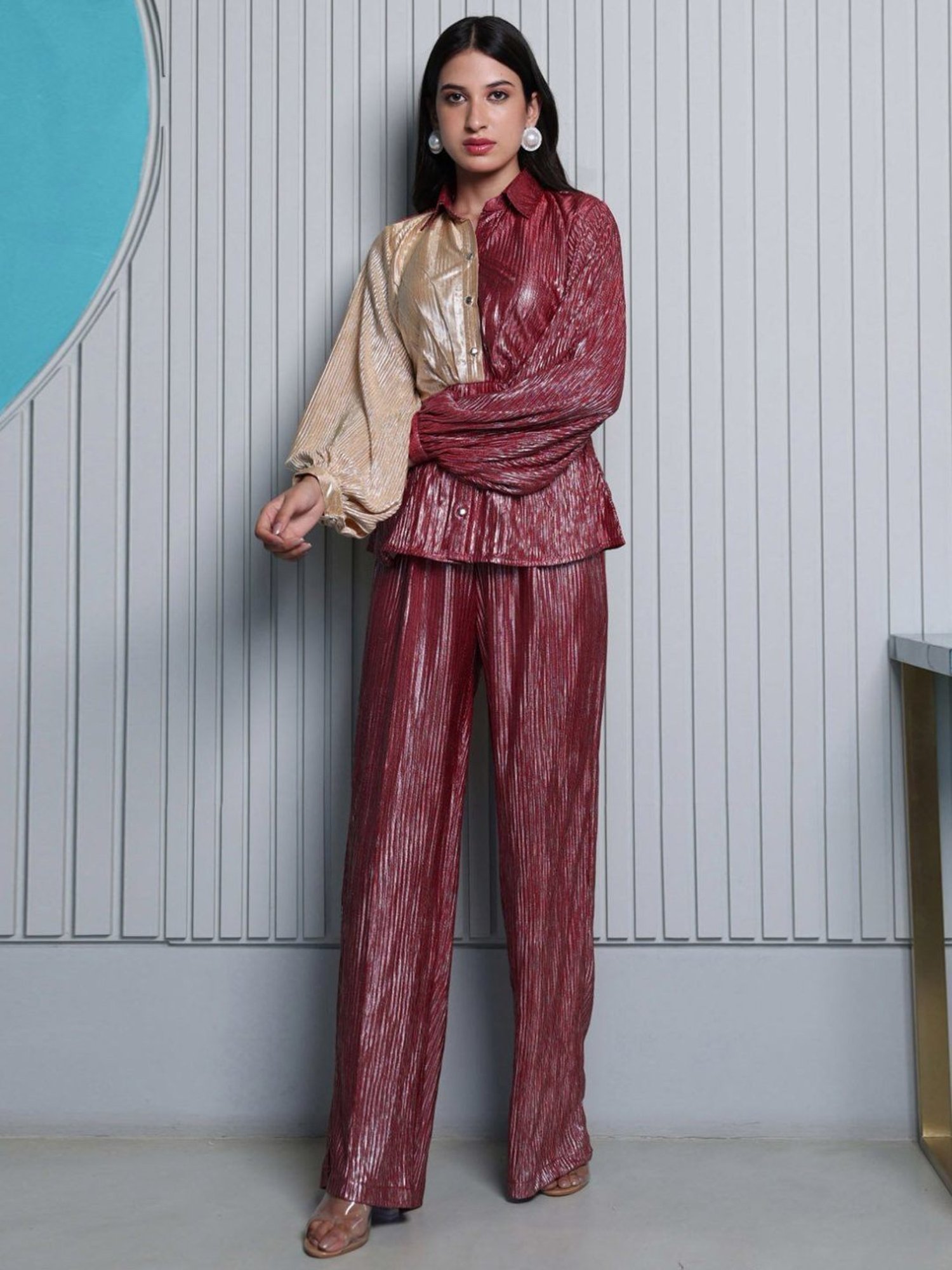 BInfinite Metallic Gold & Red Pleated Coords-Set