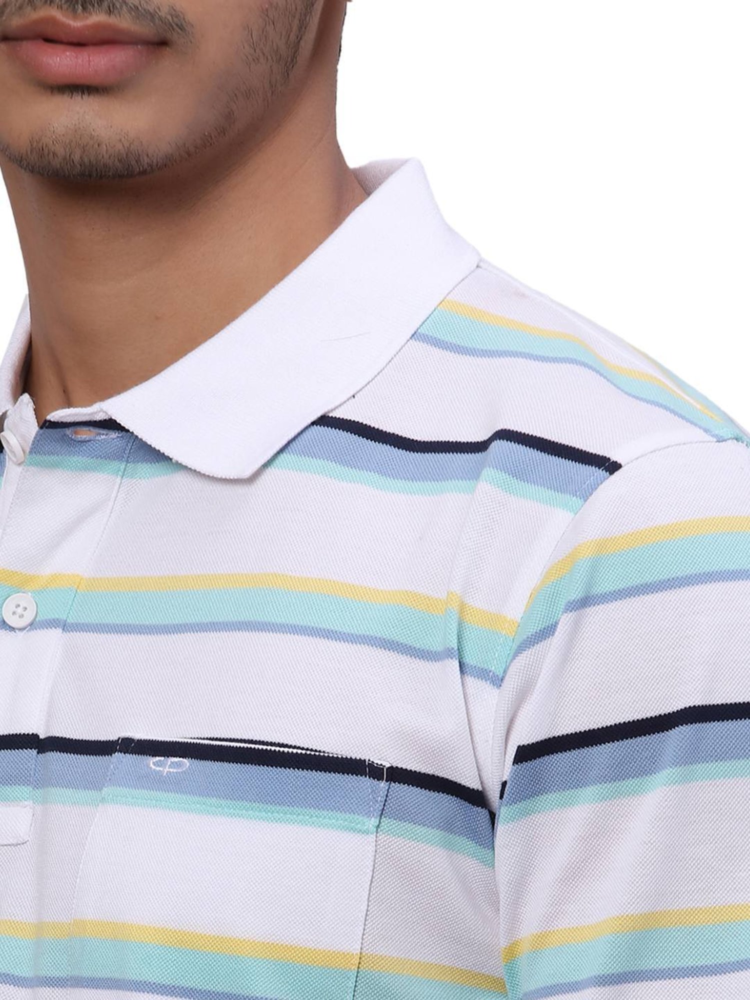 Colorplus White Classic Fit Striped Polo T-Shirt