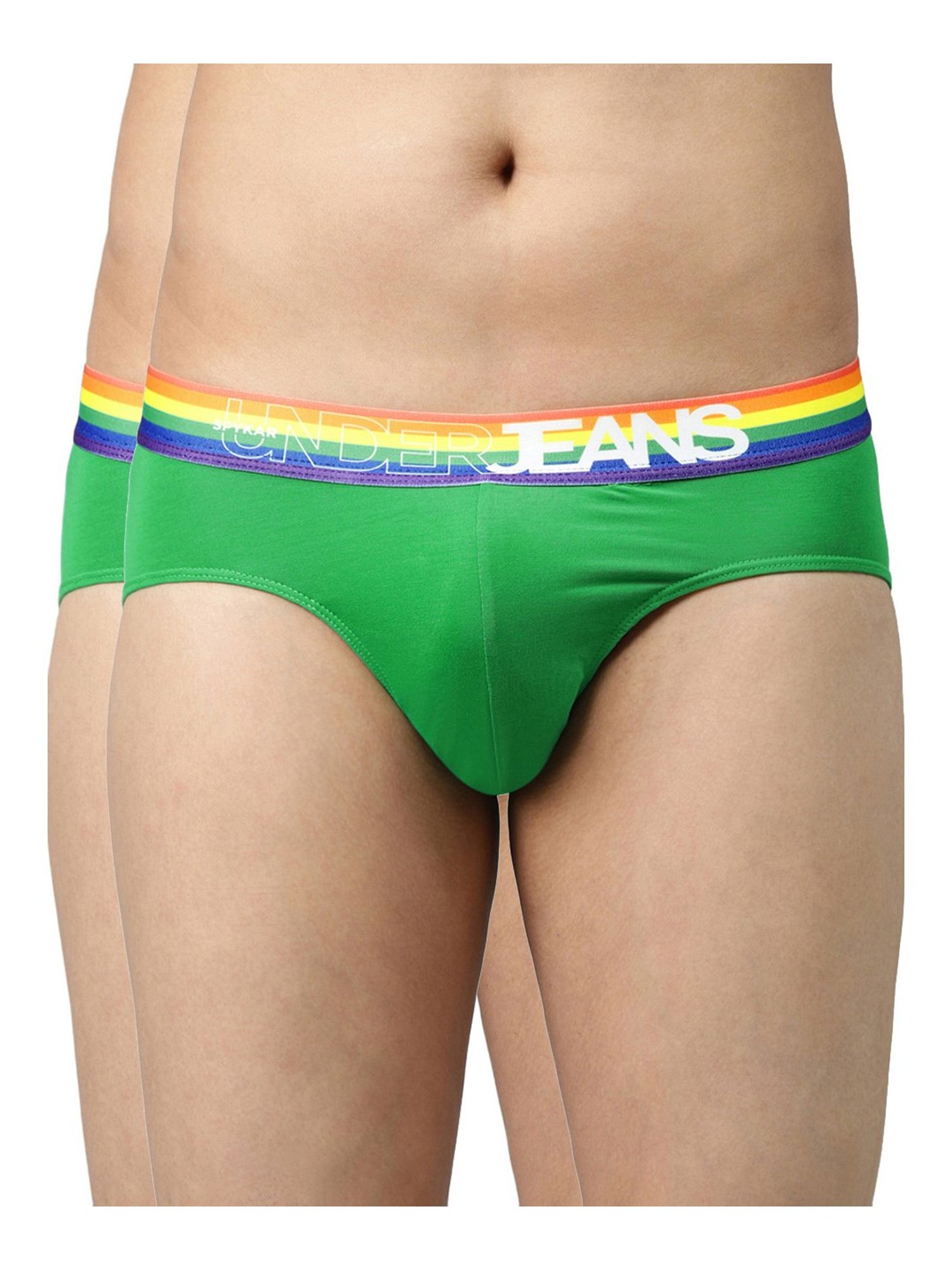 UnderJeans by Spykar Green Briefs - Pack of 2