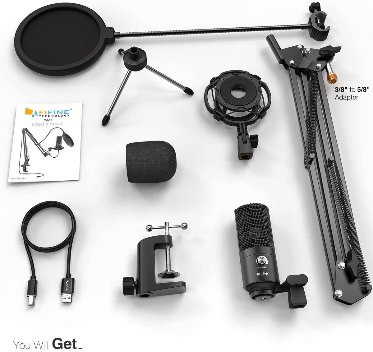 Studio Condenser USB Microphone Computer PC Microphone Kit with Adjustable Scissor Arm Stand Shock Mount for Instruments Voice Overs Recording Podcasting YouTube Karaoke Gaming Streaming