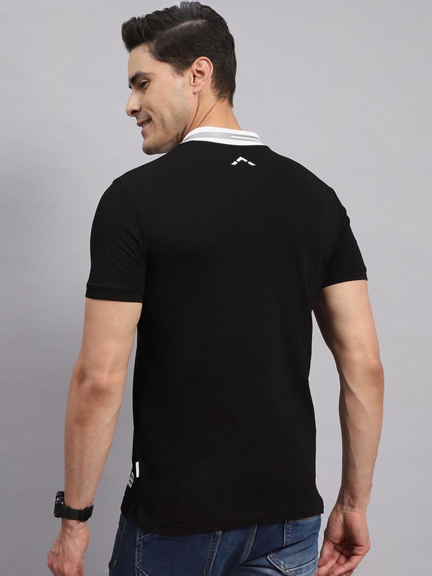 Rock.it Black Cotton Regular Fit Printed Polo T-Shirt