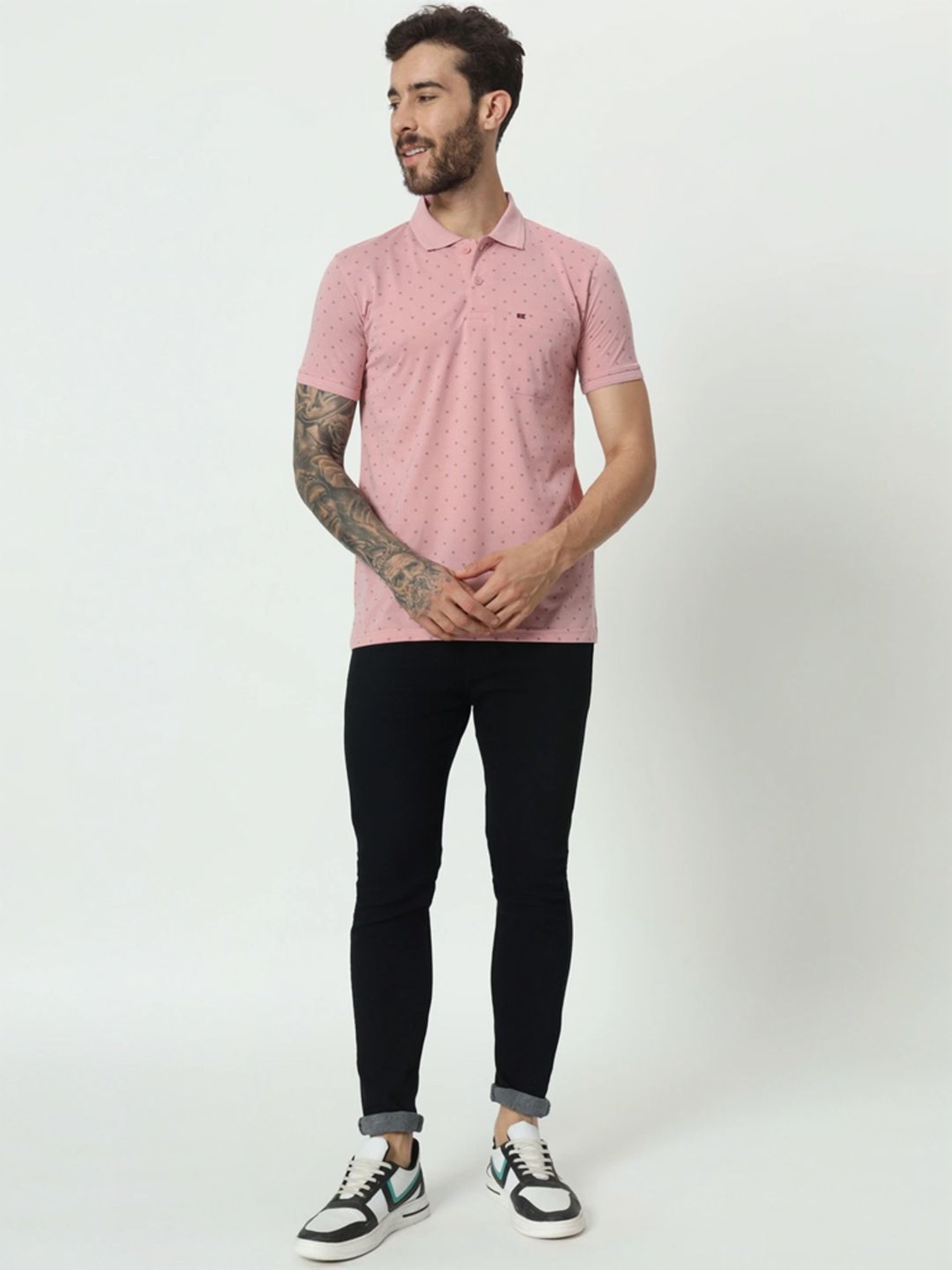 Tab91 Pink Regular Fit Printed Polo T-Shirts
