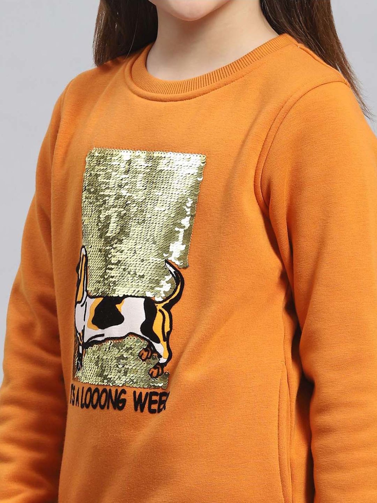 Monte Carlo Kids Orange Embellished Full Sleeves Sweatshirt