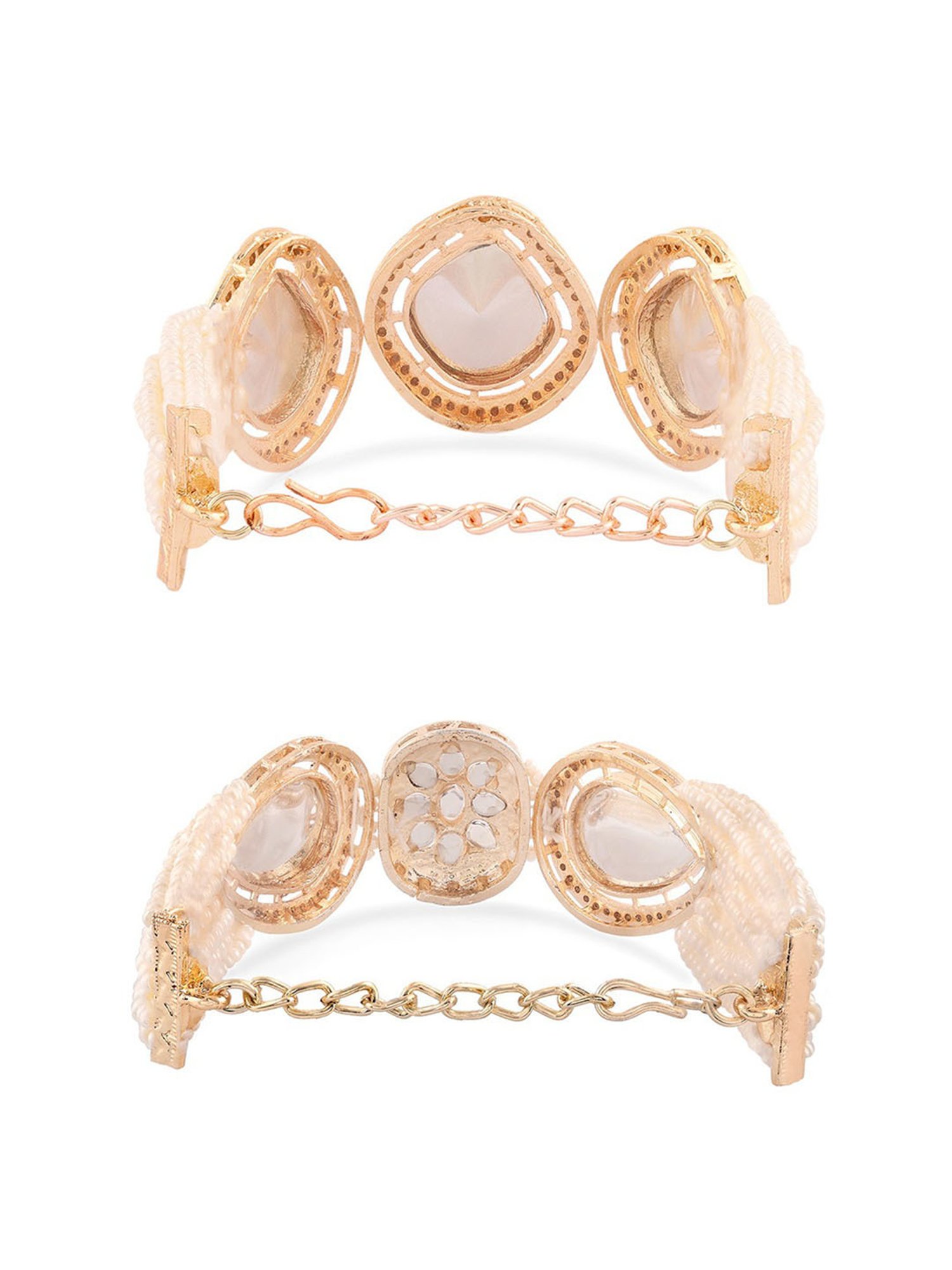 Zaveri Pearls Set of 2 Gold Tone & Green Multistrand Kundan & Beads Ethnic Bracelet-ZPFK16845