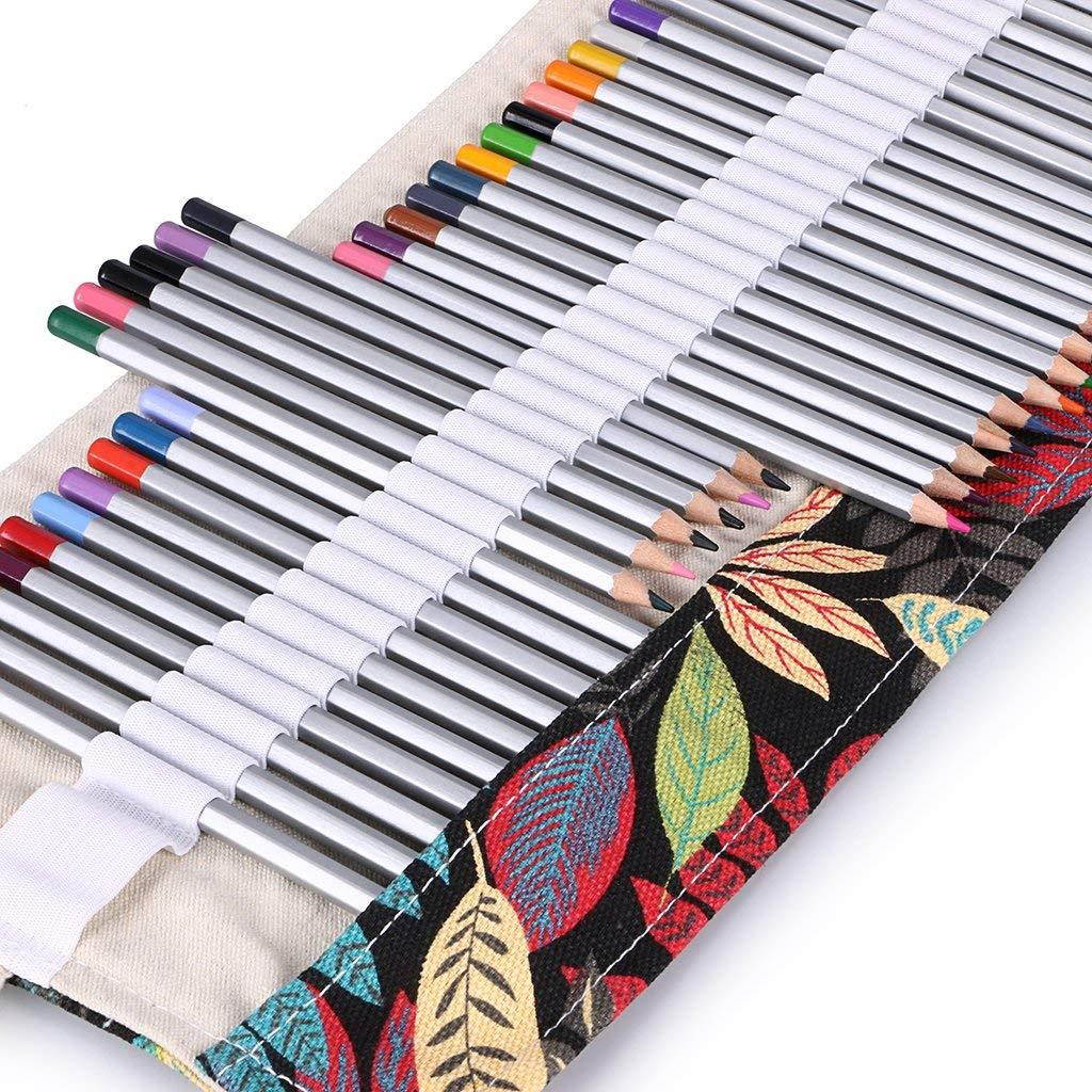 BTSKY Canvas Colored Pencil Wrap 72 Slot-Adult Coloring Pencil Holder Orgnizer for 72 Colored Pencils, NO Pencils (Leaf)