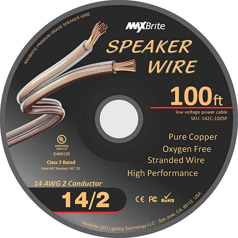 Performance 14 Gauge Speaker Wire Oxygen Free Pure Copper UL Listed Class 2 100 Feet Spool