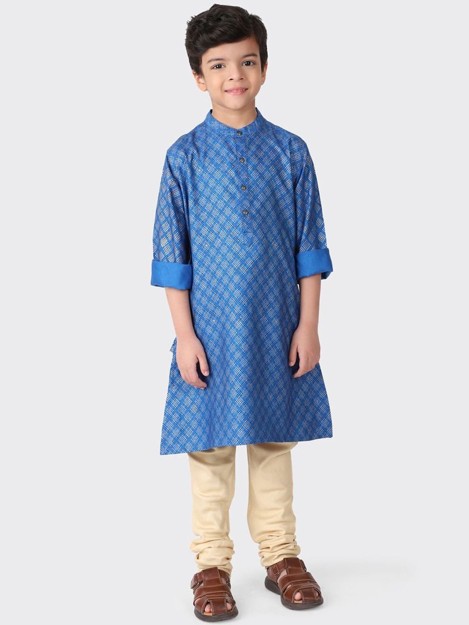 Fabindia Kids Blue Printed Full Sleeves Kurta