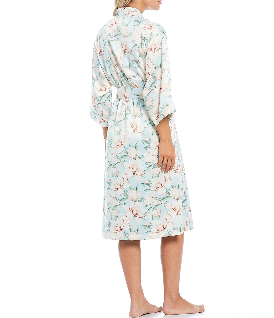 Cabernet Large Floral Print Satin Wrap Robe