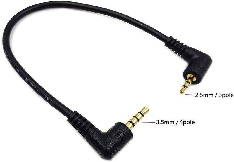 Poyiccot 90 Degree Right Angle 3.5mm 4 Pole Male to 2.5mm 3 Pole Male Headset Stereo Audio Aux Extender Stereo Jack Cable 20cm (3.5 M/ 2.5 M)