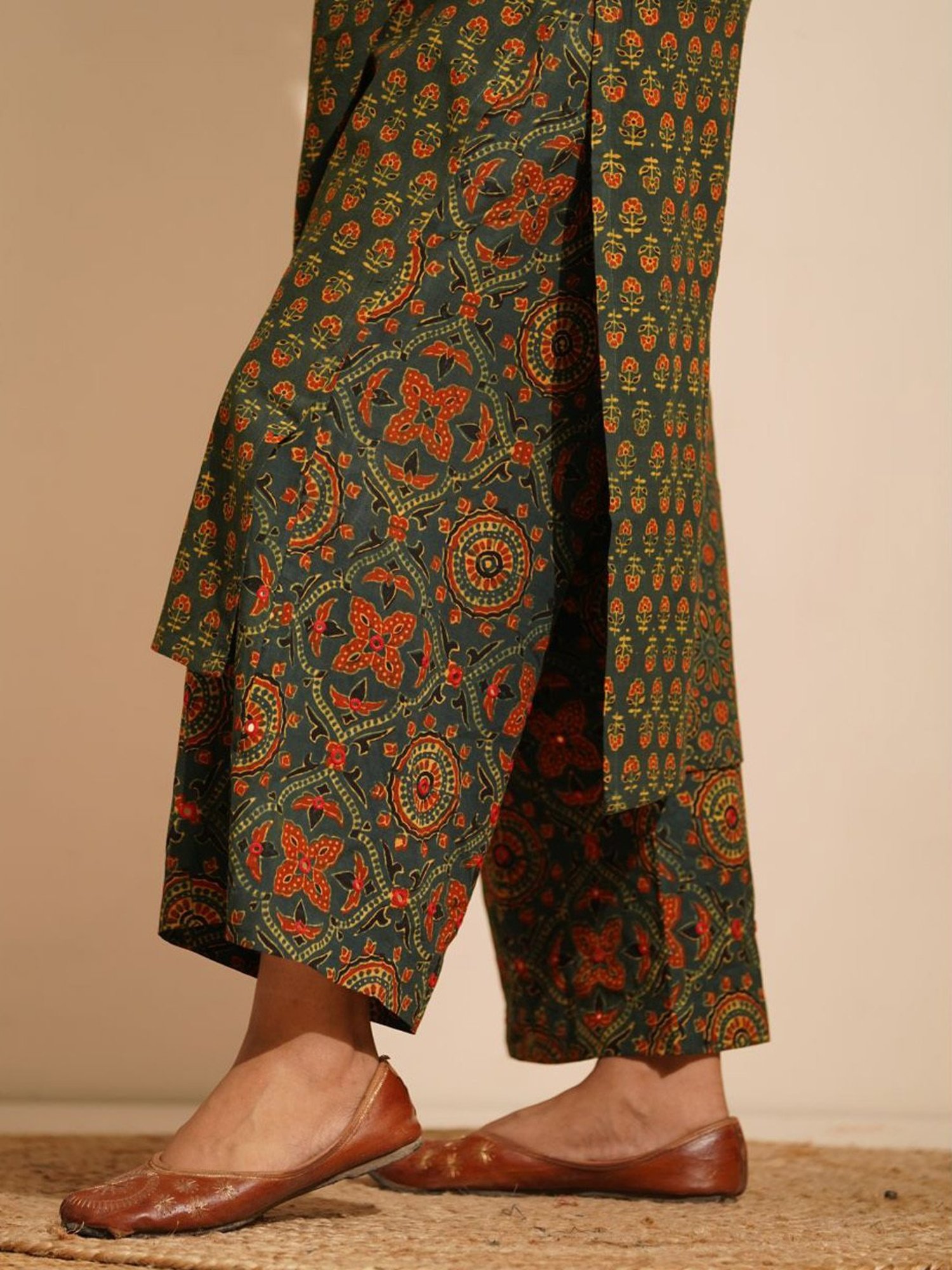 Love Chic Green Cotton Ajrakh Palazzos