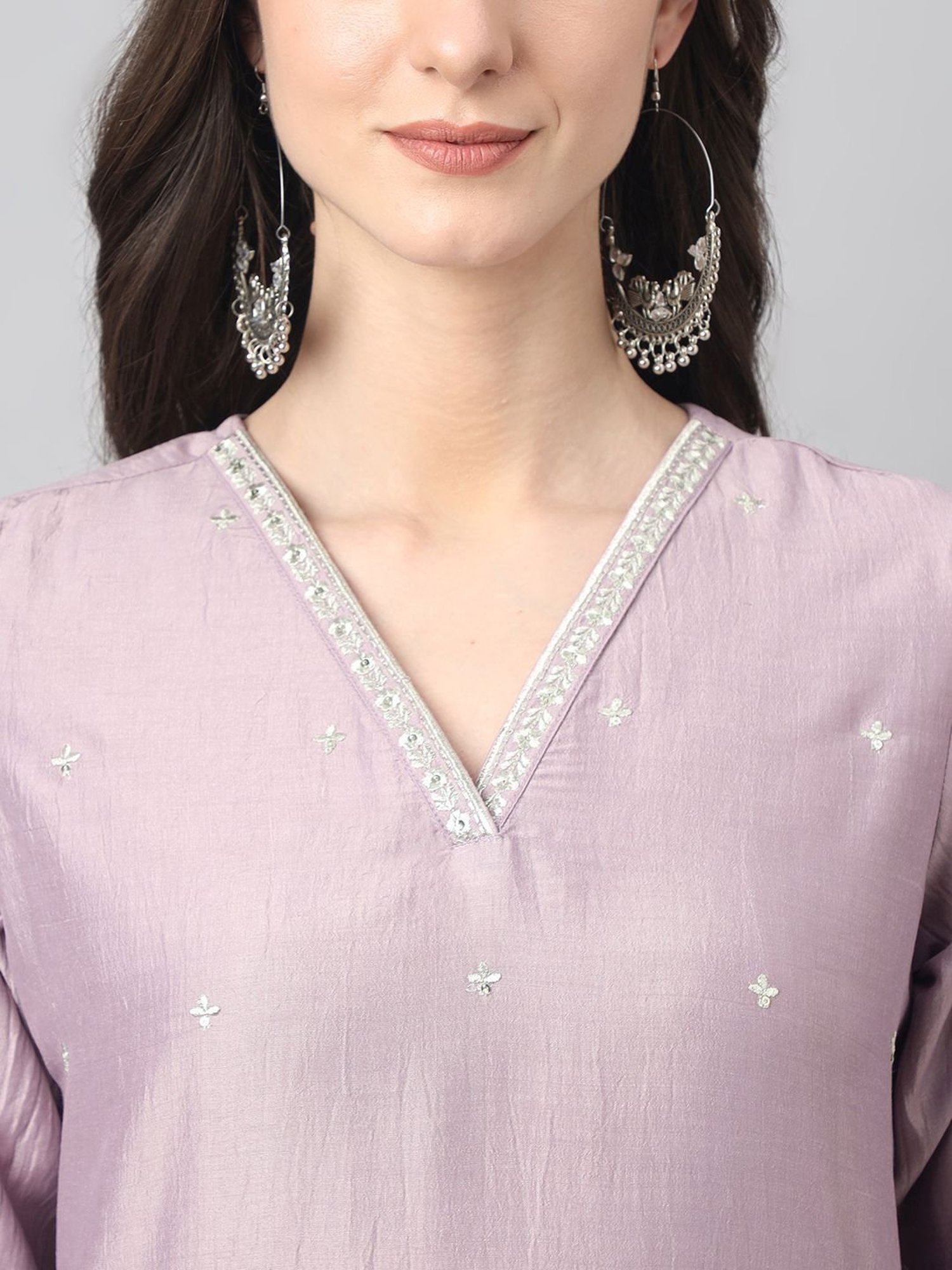 Janasya Purple Embroidered Kurta Pant Set With Dupatta