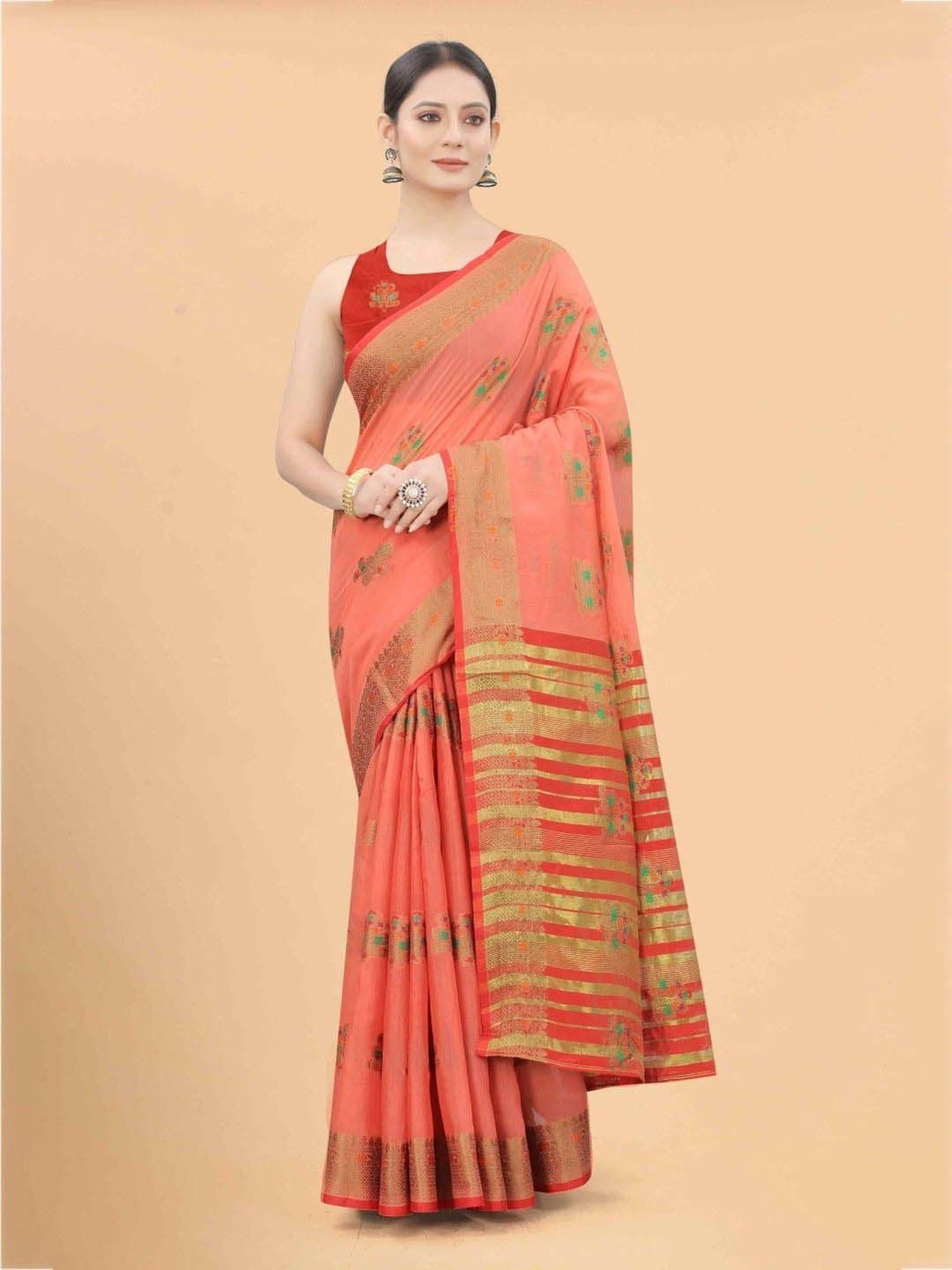 Silk Land Pink Woven Saree With Unstitched Blouse