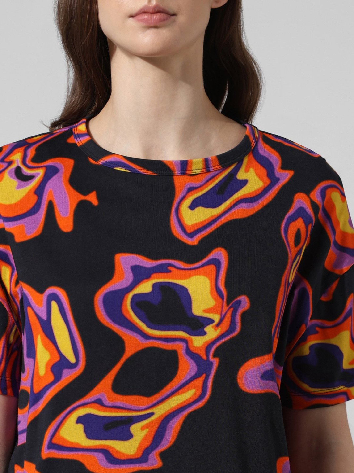 Only Black Cotton Printed Oversized T-Shirt