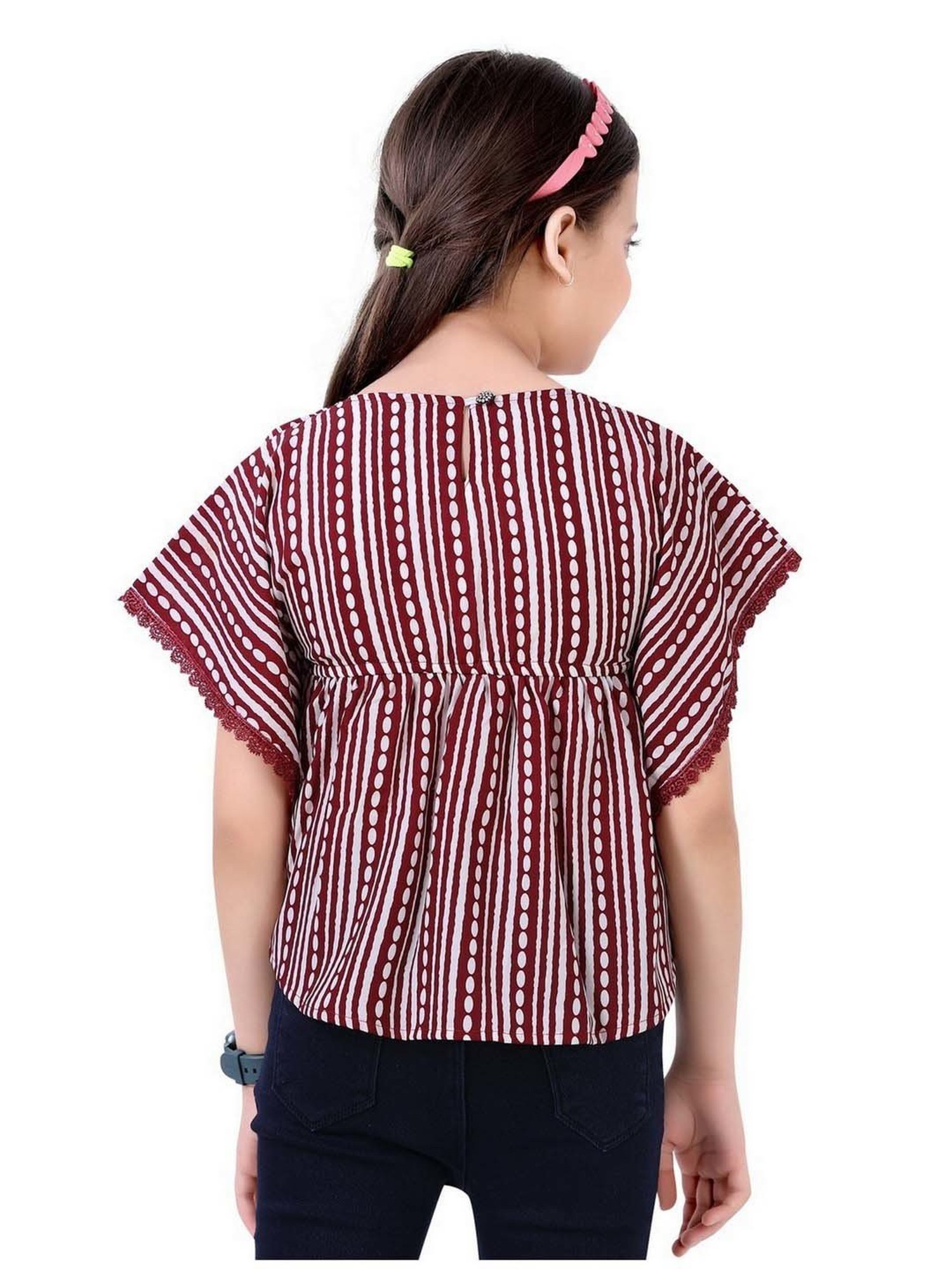 poplins Kids Maroon & White Cotton Printed Top