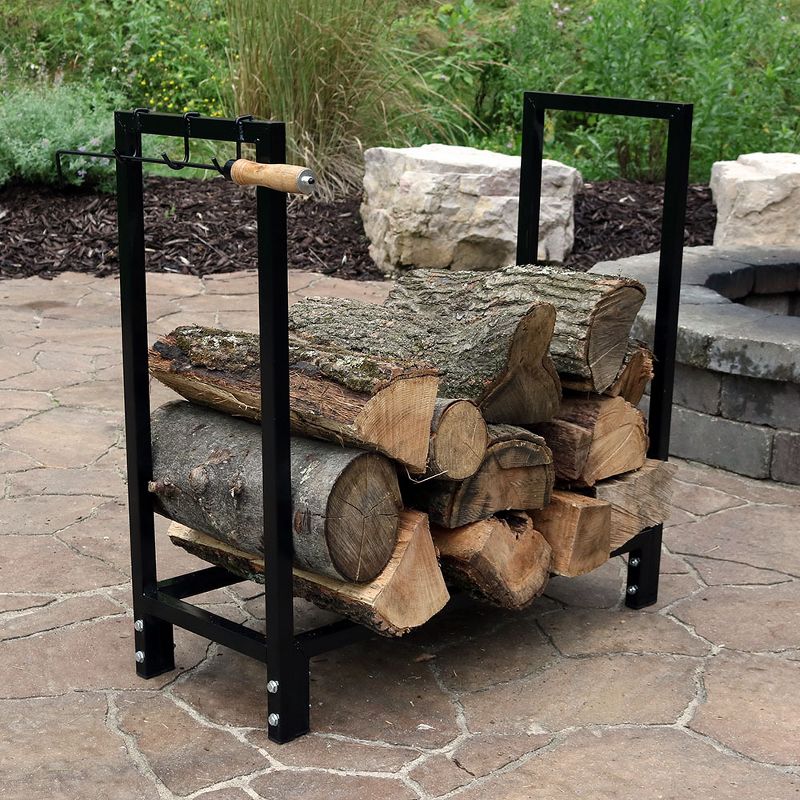 Sunnydaze Outdoor Steel Firewood Log Rack Holder with Weather-Resistant Heavy-Duty Polyester Log Rack Cover - 30" - Black