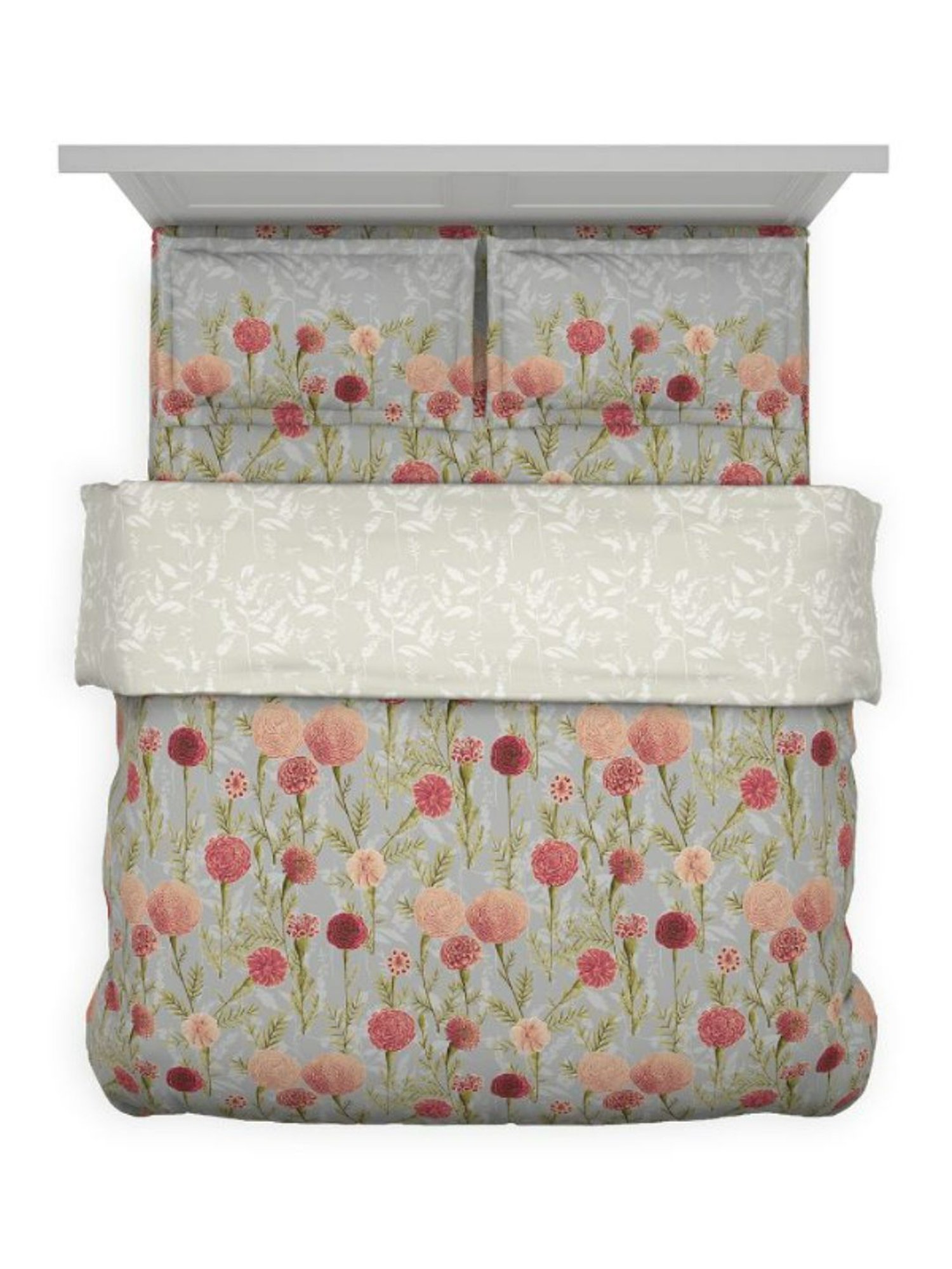 Living Roots Printed Grey 300 TC Cotton Single Diwan - Set of 8