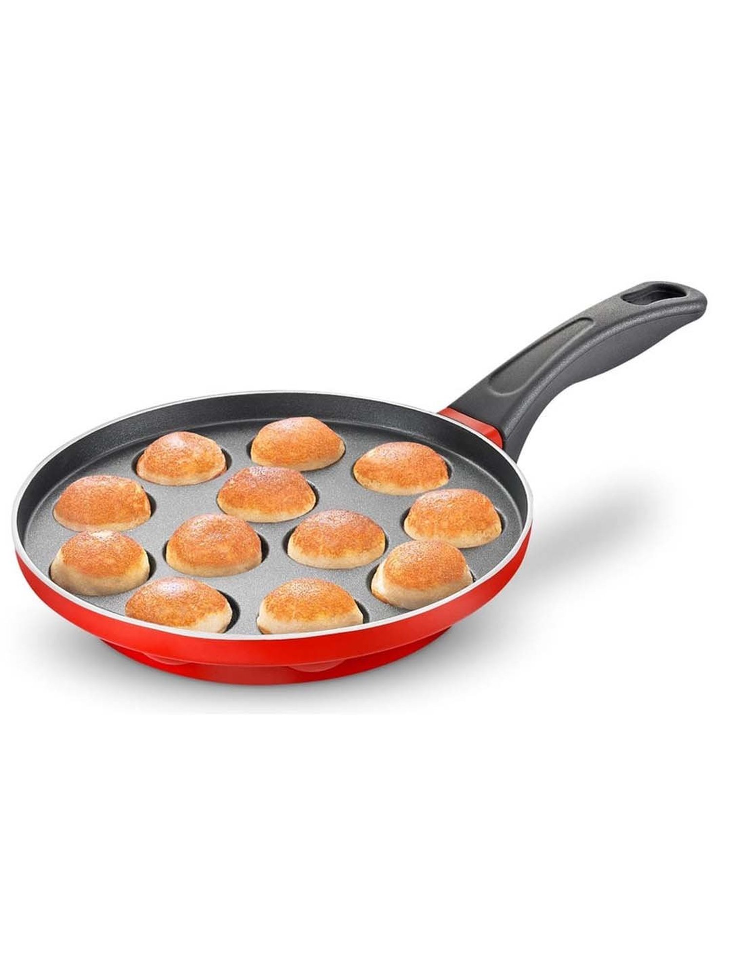 JUDGE Black & Red Aluminium 25 cm Non-Stick Paniyarakal With Lid - Set of 1