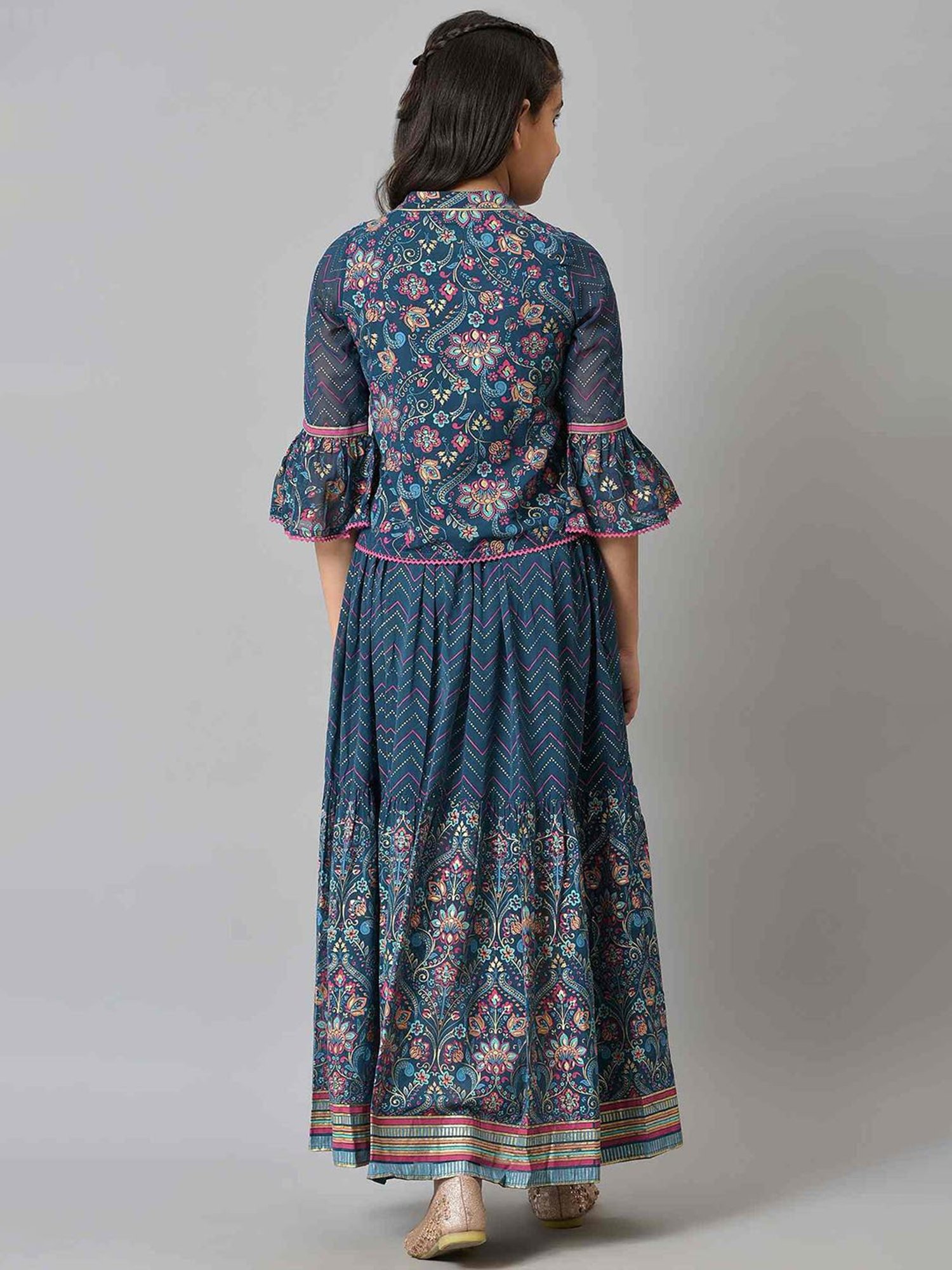 Aurelia Kids Dark Blue Floral Print Top with Skirt