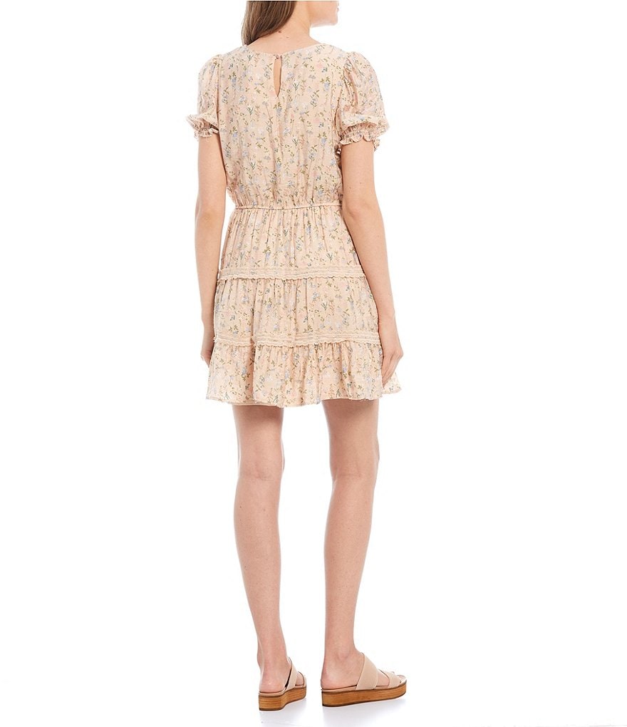 Blu Pepper Floral Puff Sleeve Tiered Dress