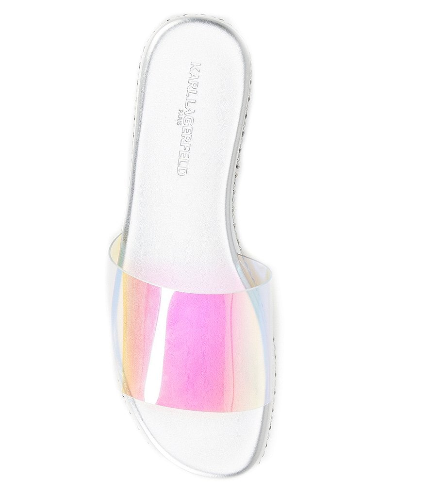 KARL LAGERFELD PARIS Billi Iridescent Clear Pool Slides