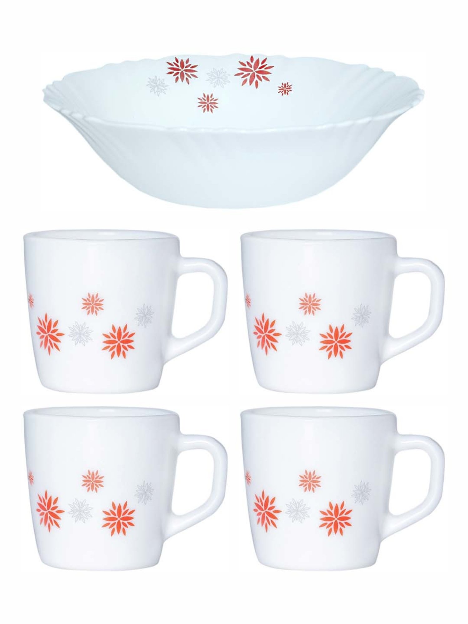 Cello White Opalware 4 Ricca Mug & 1 Bowl  (0.18 L)
