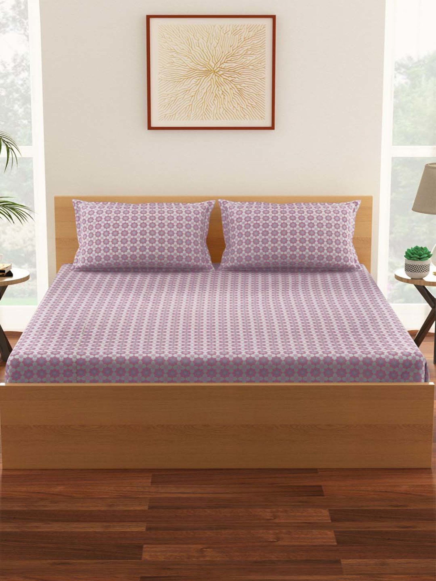 Living Scapes by Pantaloons Pink Blend Bedsheet With 2 Pillow Covers