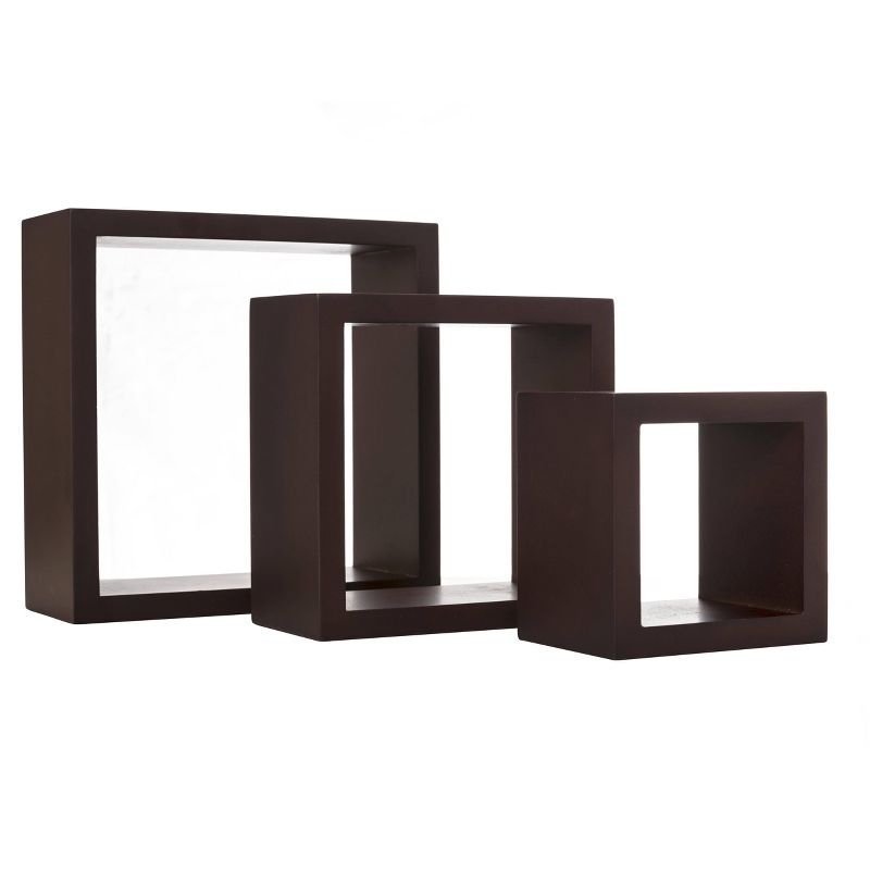 Set of 3 Cubbi Floating Wall Shelves Espresso