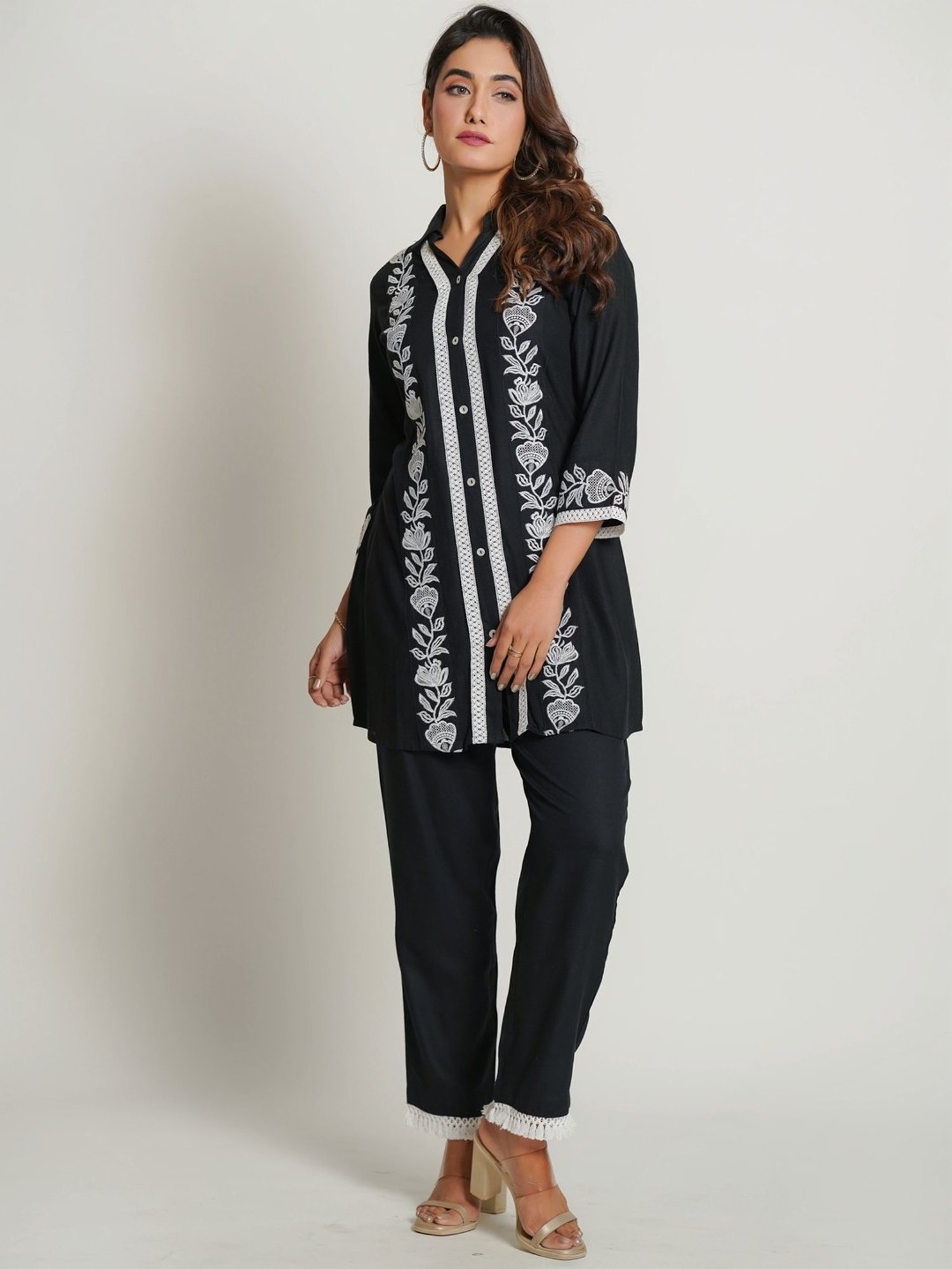 Zolo Label Blue Embroidered Shirt Pant Set