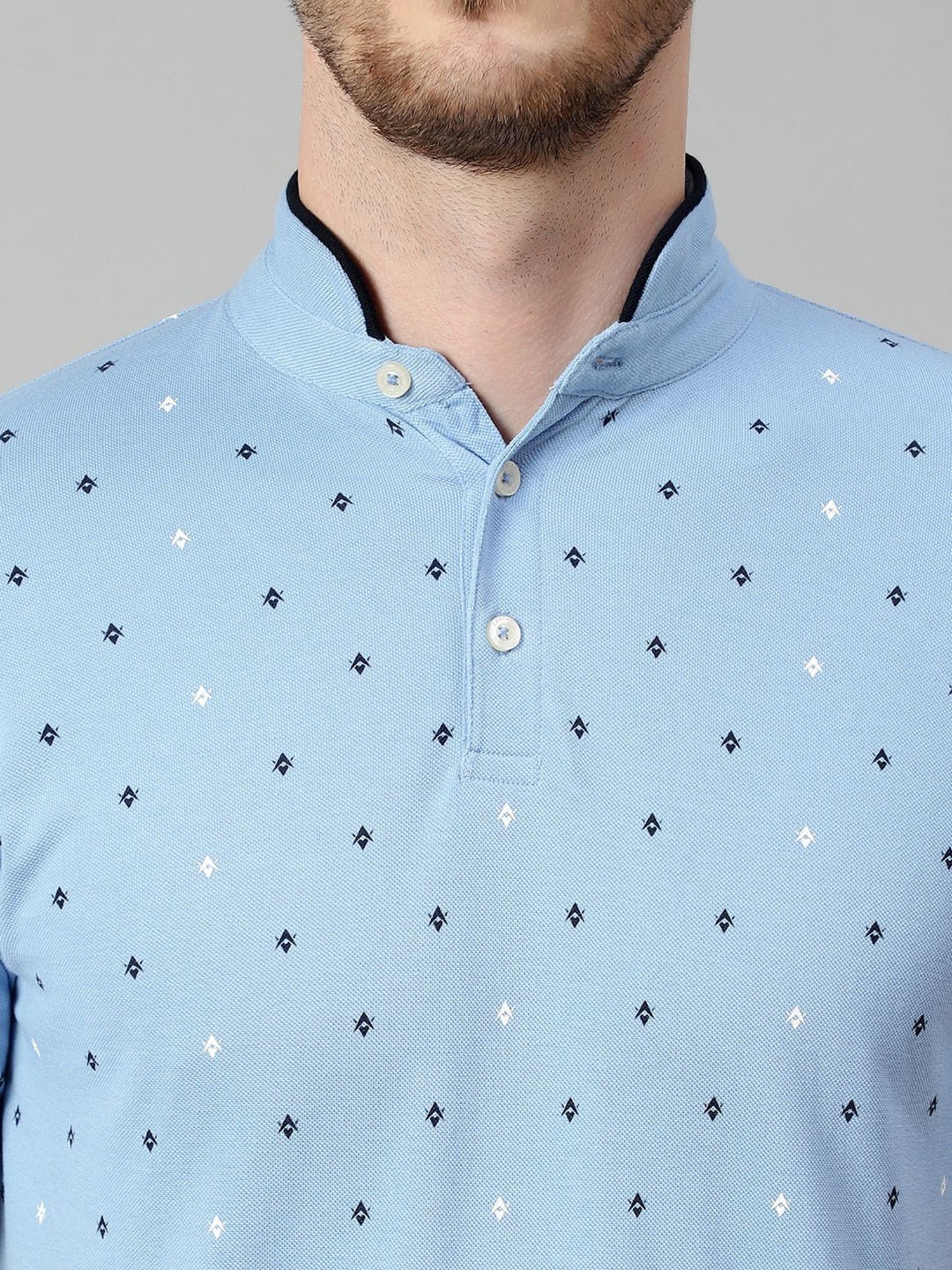 Cantabil Sky Blue Regular Fit Printed T-Shirt