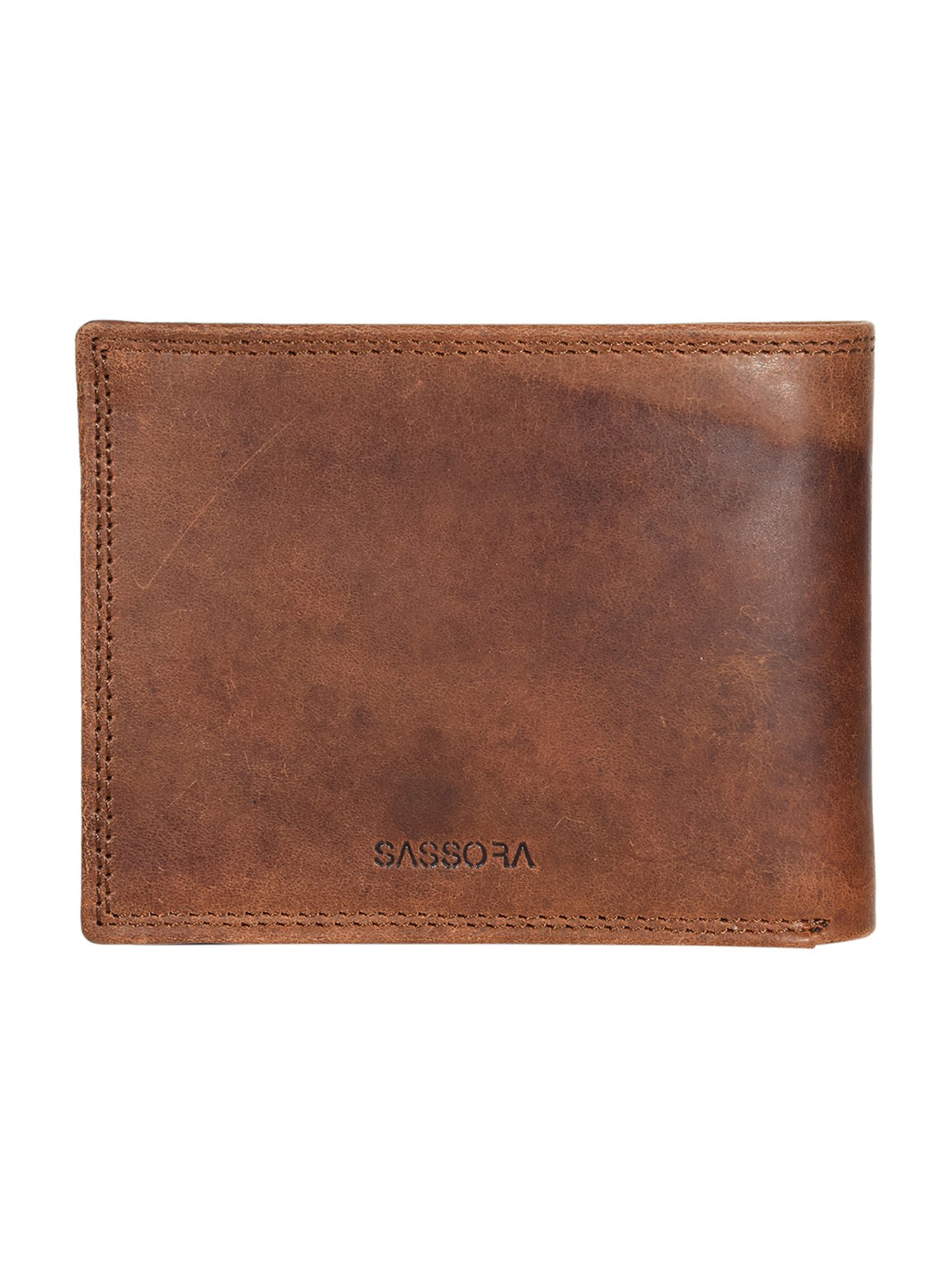 SASSORA Brown ARLO Textured Small Leather Bi-Fold Wallet