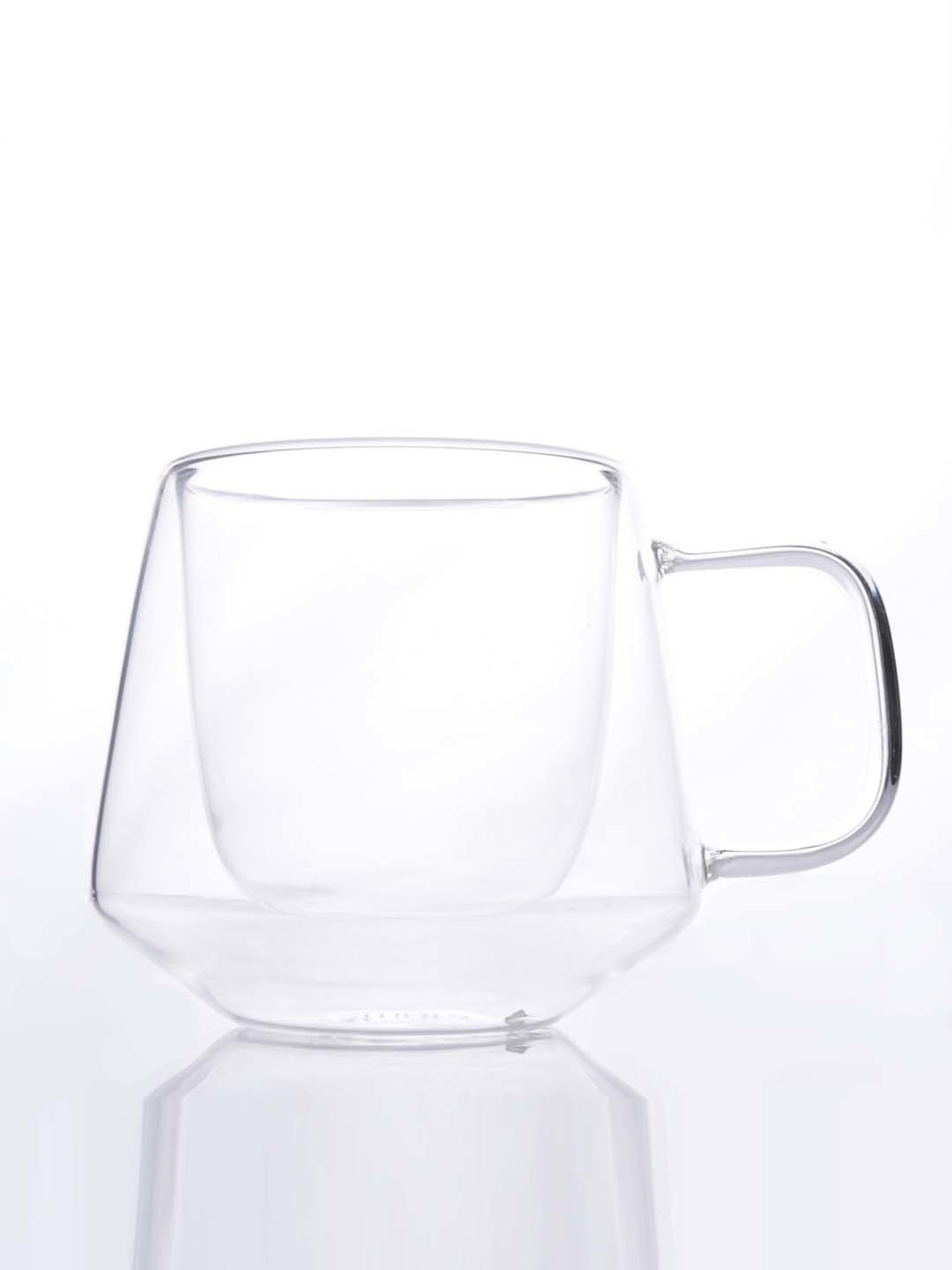 Femora Double Wall Transparent Glass Heat Resistant Coffee Mugs With Handle (0.2 L) - Set of 4