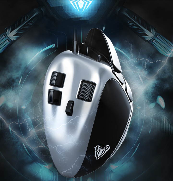 AULA S10 Ergonomic Design, Cool Exterior Wired 4000DPI 8-button Gaming  Mouse For Office And Game, Adjustable Grip Style,7 Breathing Light Modes -Pearl White
