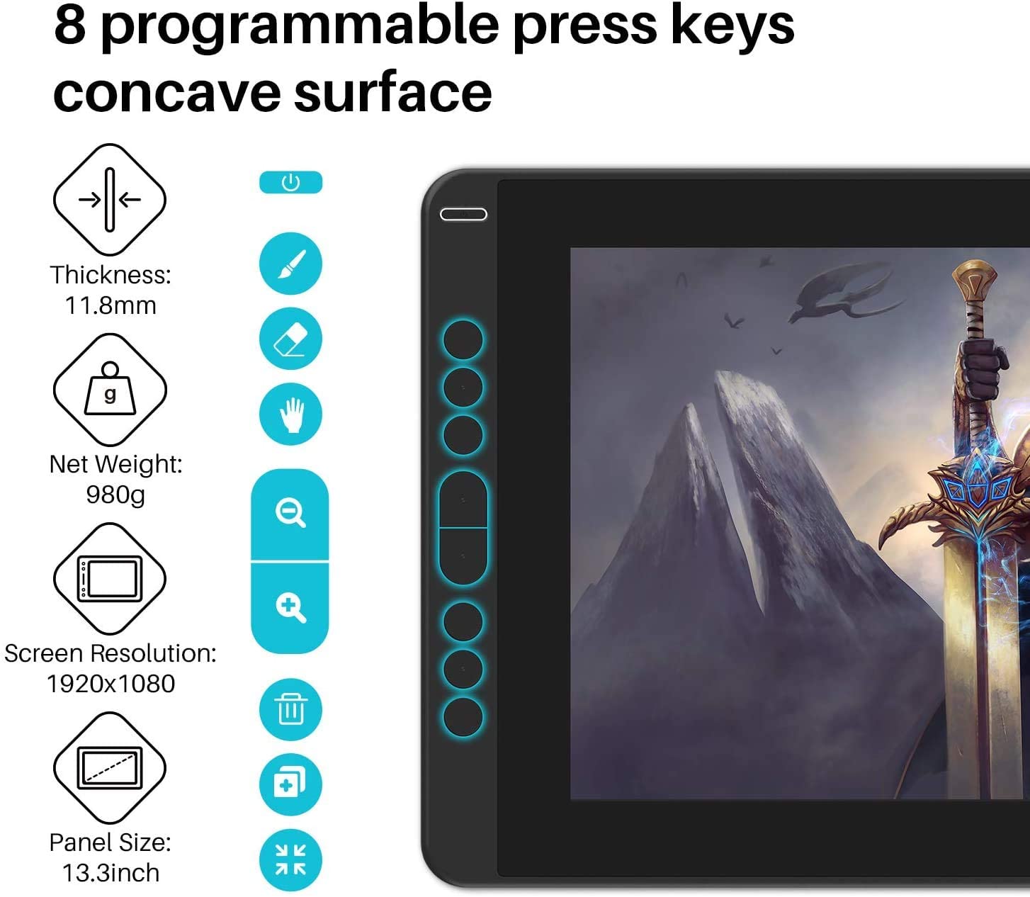 2020 HUION KAMVAS 13 Graphics Drawing Tablet with Full-Laminated Screen Android Support Battery-Free Sylus Tilt 8 Press Keys,13.3inch Pen Display,Black