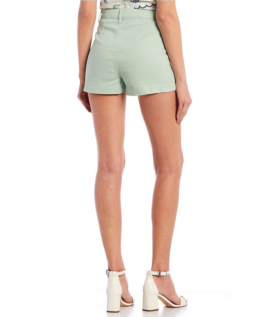 Copper Key Button Front High Waisted Denim Shorts