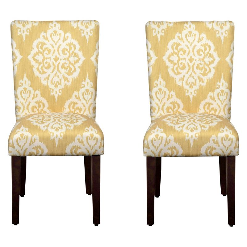 Set of 2 Parson Dining Chair Wood/Damask Yellow - HomePop