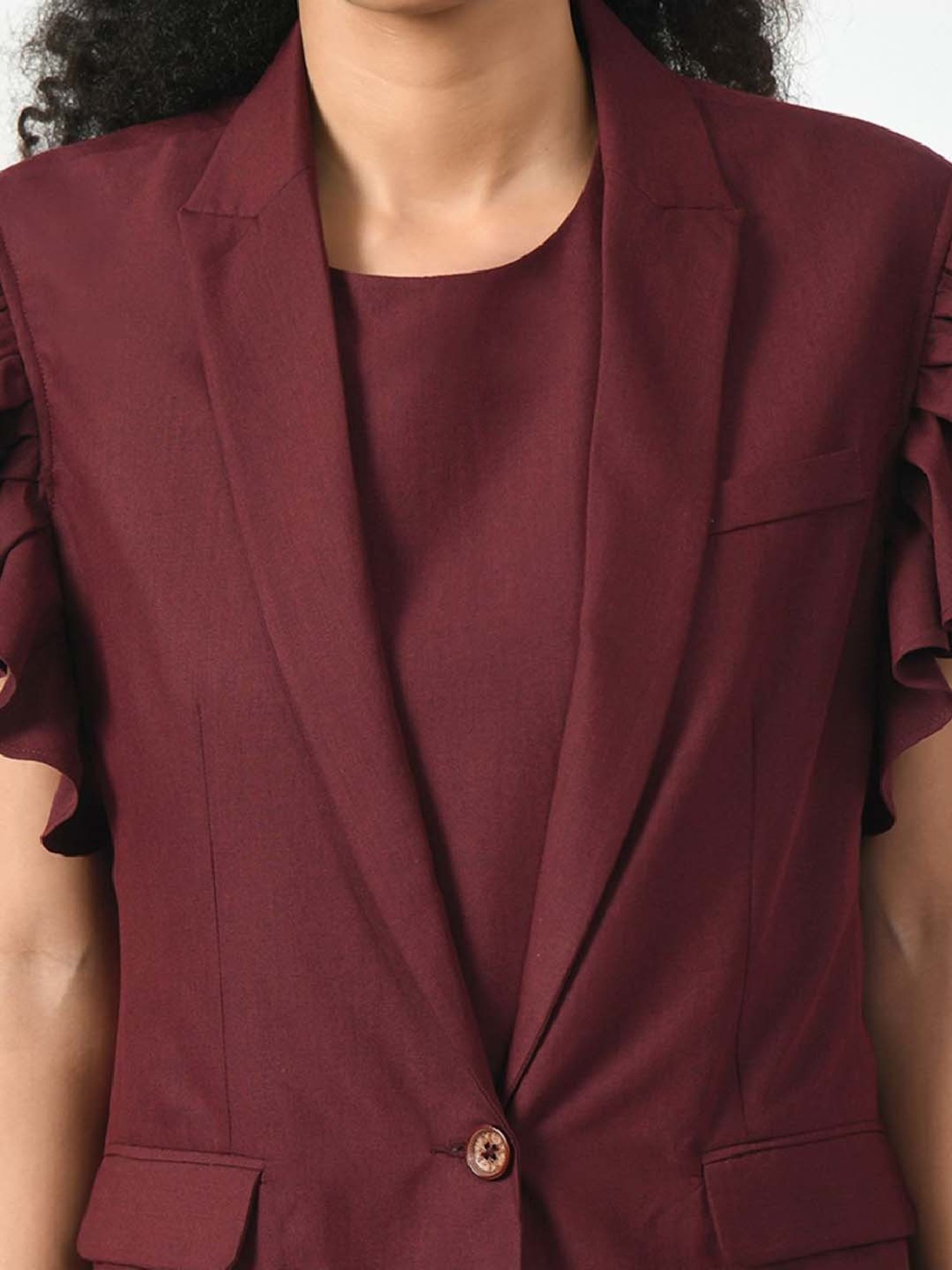 Office & You Maroon Plain Jacket
