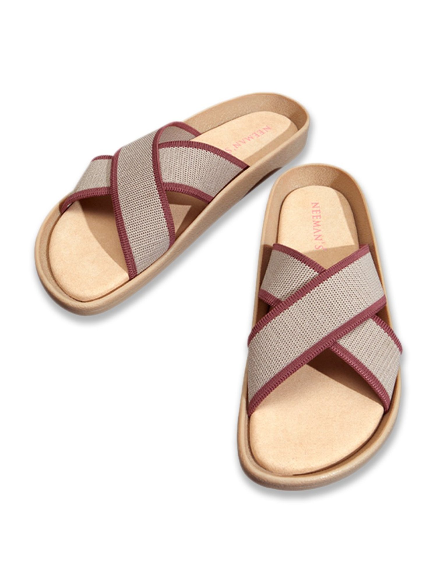 Neemans Women's Beige Cross Strap Sandals