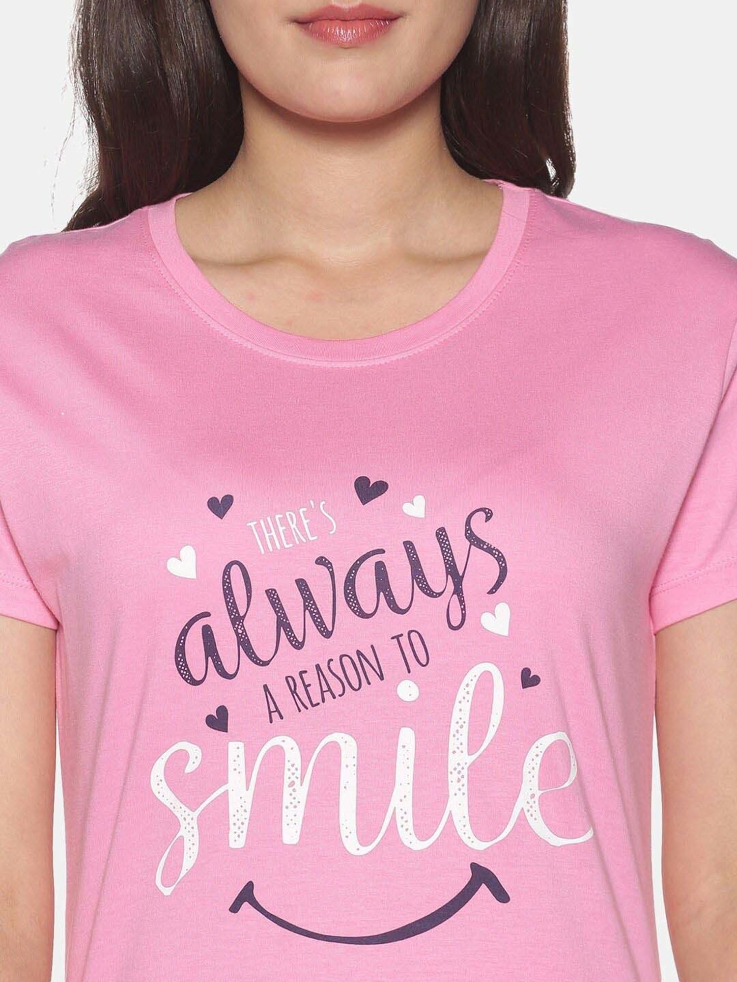 TWIN BIRDS Pink Printed Sleep Tee