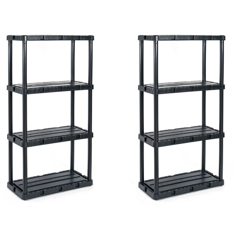 Gracious Living 91089-1C 24 x 12 x 33 Inch Knect A Shelf Fixed Height Light Duty Interlocking Home Storage 4 Shelf Shelving Unit, Black (2 Pack)