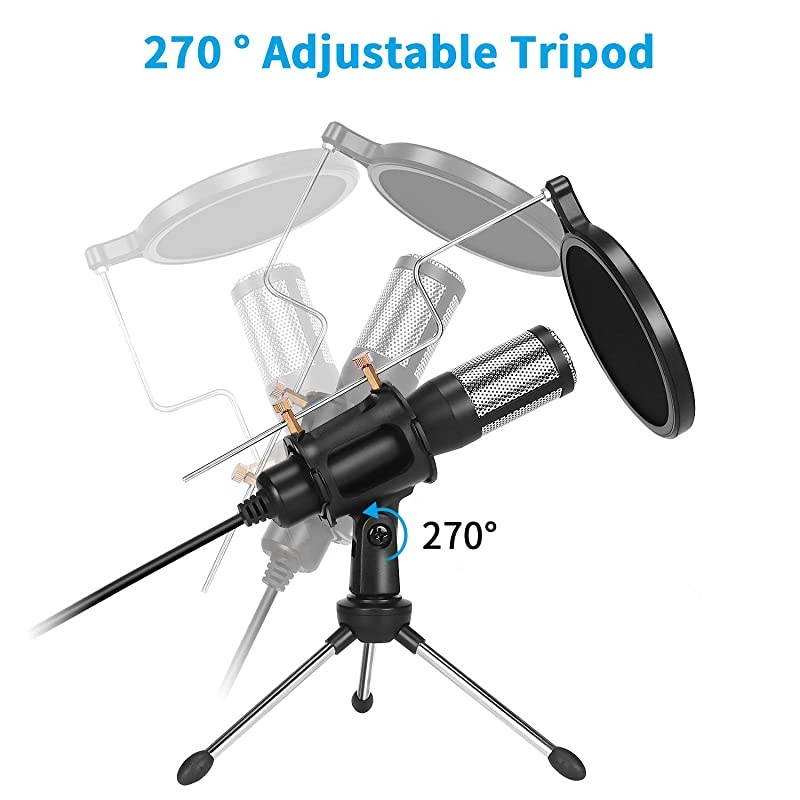 Studio Recording MicrophoneUSB Condenser Podcast MicrophonePlug and Play Desktop Gaming Streaming Microphone with Pop Filter for PcSkypeSingYouTube